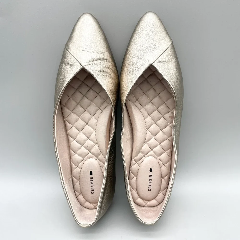 Birdies Womens 9 Goldfinch Ballet Flats Shoe Champagne Metallic Leather Cocktail